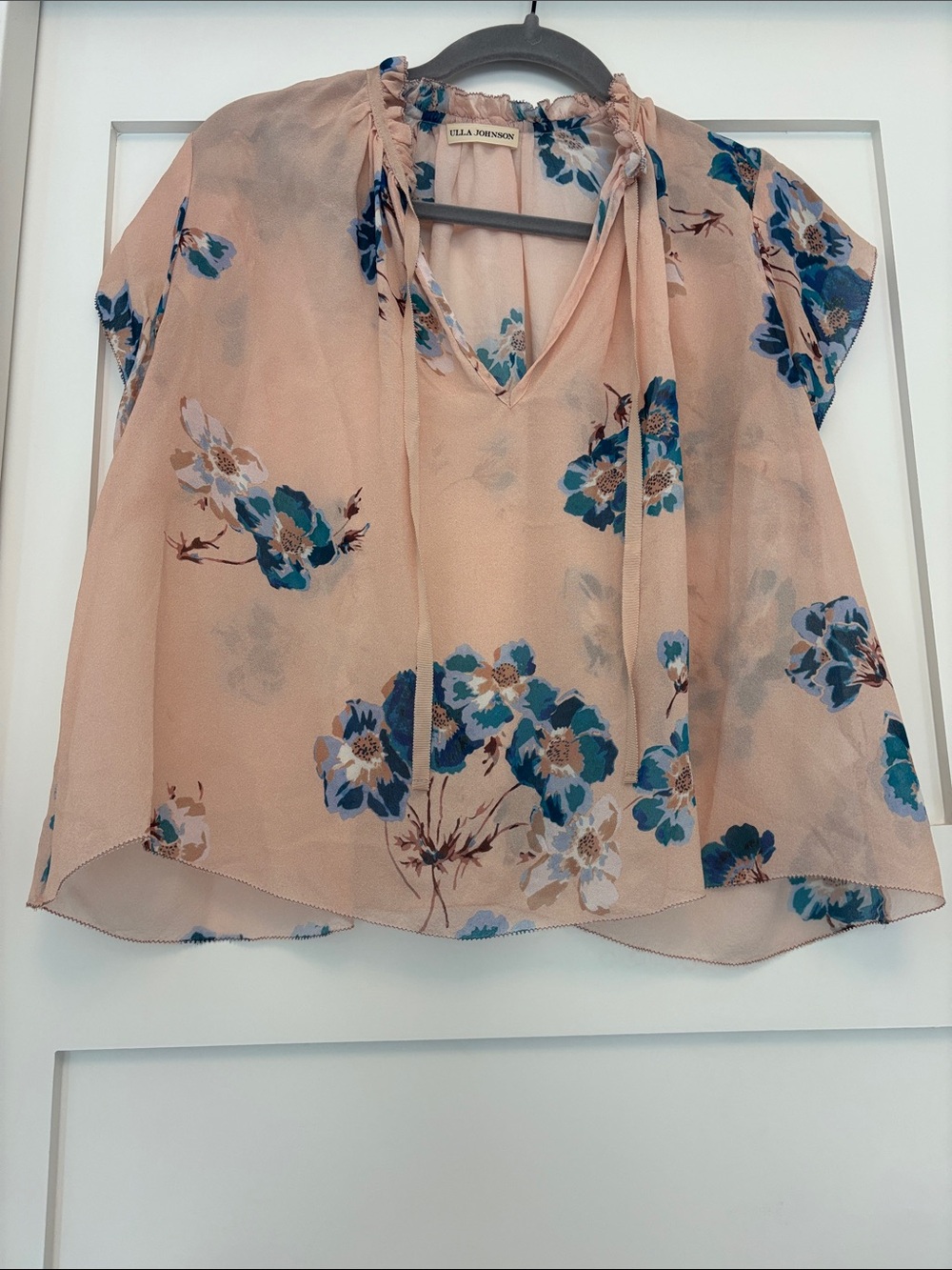 Ulla Johnson Silk Floral Blouse with Tie Neck